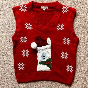 Poof! Red Holiday Llama Sweater Vest